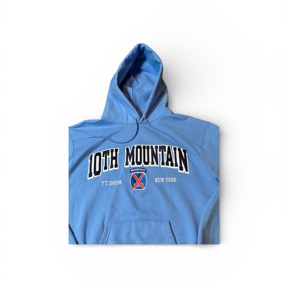 Champion 10th Mountain Sky Blue Graphic Hoodie Mens Size Medium - Picture 12 of 15